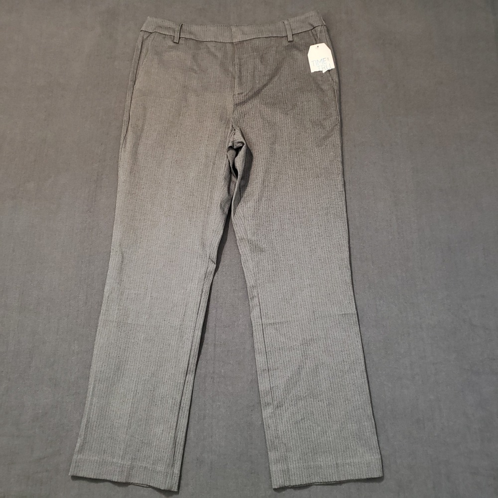 Time and Tru Dress Pants Womens 8 Grey Herringbone Straight Leg Stretch NWT